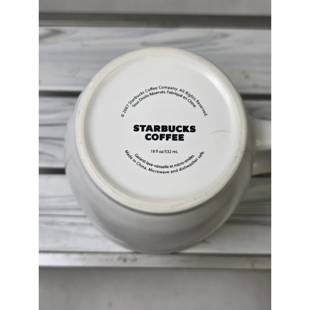 Starbucks Abbey Coffee Mug White Green Interior ESTD 1971 18oz 2007